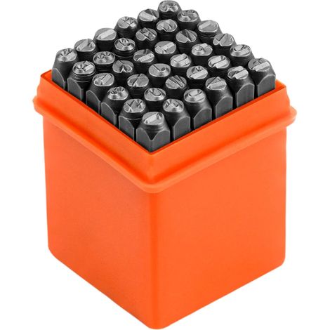 Bravix 36pcs 4mm Lettre À Frapper, Lettre A Frapper Alphabet A-z & Et Numero 0-9 Outil De Presse ​poincon Metal Pour Perforation De Poinçons Pour Timbre/métal/bois/cuir, 40 Matériau Chromé（orange）