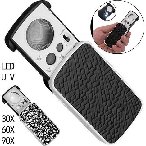Bravix Loupe De Bijoutier Loupe Yeux Bijoutiers Illuminée 30x 60x 90x Boucle Loupe Bijoux Avec Lumière Noire Uv Et Lumière Led Brillante Pour Diamant Gemme Pièce Timbre Roche (noir)