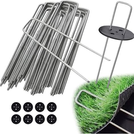 Bravix Agrafes, Piquets De Camping, 50 Pièces + 8 Rondelles, Acier (150x30x3mm), Pour Jardin, Paillis Et Gazon Artificiel (50 Pièces)