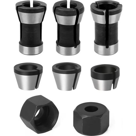 Bravix 6 Pièces Acier Tête De Mandrin 6 Mm 6.35 Mm 8 Mm Tête Adaptateur Convertisseur +2 Écrou Pour Perceuses Machine De Gravure Rogneuse Menuiserie Électrique Pince De Routeur Titulaire