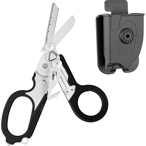 Bravix Ciseaux Avec Etui, 6 En 1 Ciseaux Secours Pliant Response, Multifonctions Ciseaux Sauvetage Avec Coupe Ceinture,brise Vitre Pour Une Utilisation Professionnelle Ou Quotidienne
