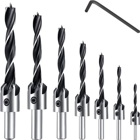 7 Pièce Hss 5 Flûte Jeu De Foret Fraise Bit De Vis À Bois Chanfrein Pour Diverses Vis De Longueur Par Simple Desserrer Et Resserrer La Vis, 3-6mm Set Outil