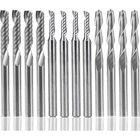 Bravix Fraises En Carbure De Tungstène 12 Pcs - Outils Cnc Pour Nylon, Résine, Abs, Acrylique, Et Bois