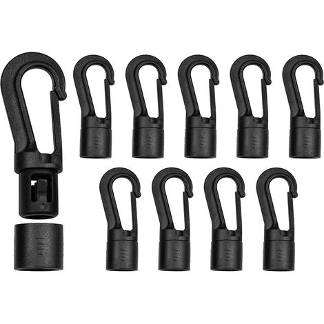Bravix 10 Pcs Mousquetons En Plastique Noir，crochet Corde Mousqueton En Corde Plastique Clips Déclenchement Pivotants ，pour Corde En Caoutchouc（7 Mm）