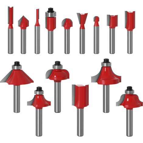 Bravix 15pcs 6.35mm Tige Fraises À Défoncer Kit Coffret Fraise Pour Defonceuse En Acier Au Carbone Outil De Travail Du Bois De Carbure De Profil