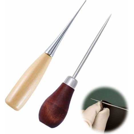 Bravix Poinçon Avec Manche En Bois Poinçon Sans Œil Poinçon De Couture Bricolage Outils De Perforation À Manche Pour Le Travail Du Cuir La Couture De Piqueuse À La Maintriomphe 12 Cm 2 Pièces