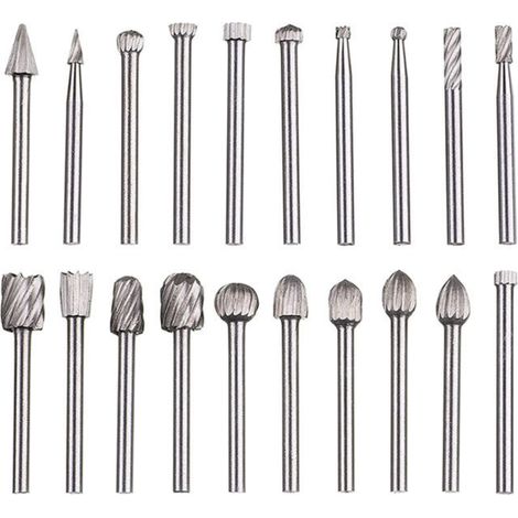 Bravix Lot De 20 Fraises Rotatives, Outil De Sculpture En Acier Rapide Avec Tête De Meulage De 3 Mm Pour Le Travail Du Bois, La Sculpture, La Gravure, Le Perçage