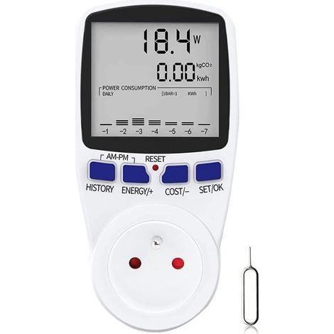 Bravix Wattmètre, Prise Compteur D'Énergie Numérique, Mesure Consommation Electrique, Prise Consommation D'Énergie Avec 7 Mode Et Lécran Lcd, Prise Wattmetre, 16a Protection De Surcharge