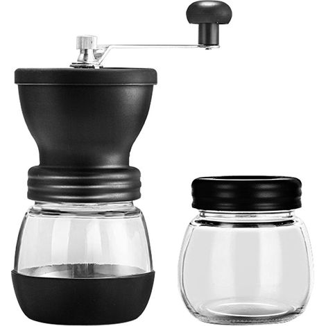 Moulin À Café Manuel Portable Moulins Manuels Poignée En Acier Inoxydable Livré Avec Deux Bocaux En Verre Pour L'Espresso, La Maison, Le Bureau, Les Voyages Et Le Camping