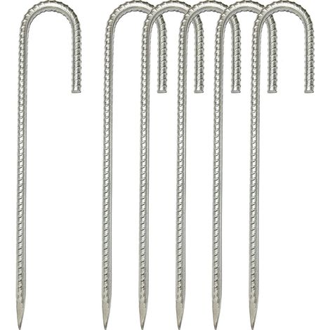 Lot De 6 Ancrages Au Sol En Acier Galvanisé De 30.5 Cm - Crochets En J - Crochets De Tente Pour Sécuriser La Clôture, Les Tentes, Les Auvents, Le Support De Fleurs