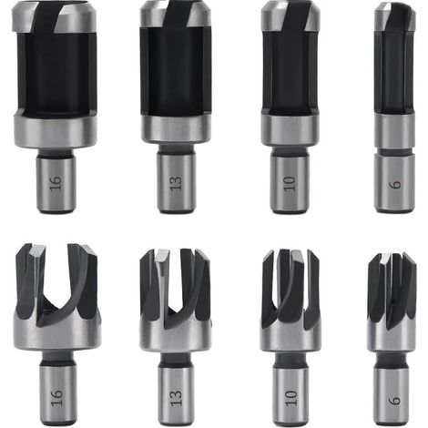 Bravix 8 Pièces Fraise À Bouchonner Bois, Mèche À Bouchon Bois 6 Mm/10 Mm/13 Mm/16 Mm, Acier Carbone Bois Plug Perceuse Pour Le Travail Du Bois, Forets À Bois À Griffe Et Coniques