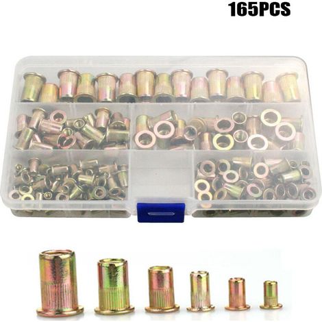 Bravix Rivet Écrou,inserts Filetés Écrou Acier Au Carbone Plaqué Au Zinc Dans Boite En Plastique M3 M4 M5 M6 M8 M10 M12 166 Pièces,