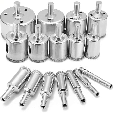 Bravix Foret De Diamant, Scies Cloches Pour Verre 6-50mm Pour Revêtement Diamant, Acier Au Carbone Pour Verre, Céramique, Porcelaine, Carreaux De Céramique, Marbre (16pcs)
