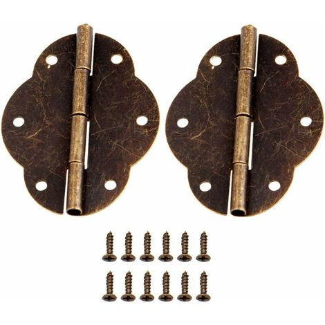 Bravix 5 Pcs Antiquités Charnières Rétro Avec 12 Vis Pour Vintage Boîte En Bois Boîte À Outils Cabinet Armoire Bijoux Coffre Antique Bronze Iron 56x42mm