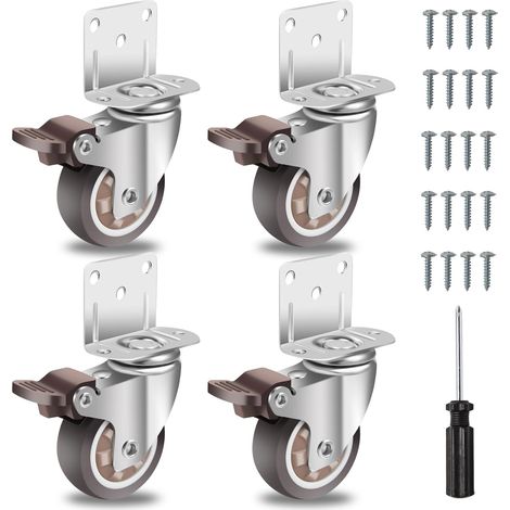 Bravix 50mm Roulettes Pour Meubles Avec 4 Frein, Plaque De Montage En L, Roulette Charge Lourde Jusqu'à 270kg, Caoutchouc Pour Tous Les Sols, Meuble, Étagères,coffres À Jouets,lot De 4
