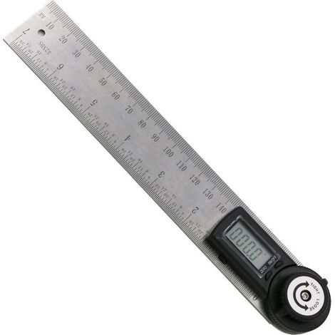 1 Pièce Règle D'Angle Numérique, Rapporteur, Mesure 0-200 Mm Et D'Angle En Acier Inoxydable Avec Maintien, Zéro Et Grand Ecran Lcd, Système Mm/inch, Pour Le Travail Du Bois, Construction