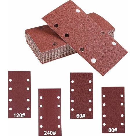 Bravix Papier De Verre,papier Abrasif Autocollant, Abrasif Ponceuse Vibrante, 40 Pièces Feuilles Abrasives Avec Crochet Et Boucle Patins Abrasifs 8 Holes Papier Abrasif Grain 60/80/120/240-95 X 185 Mm
