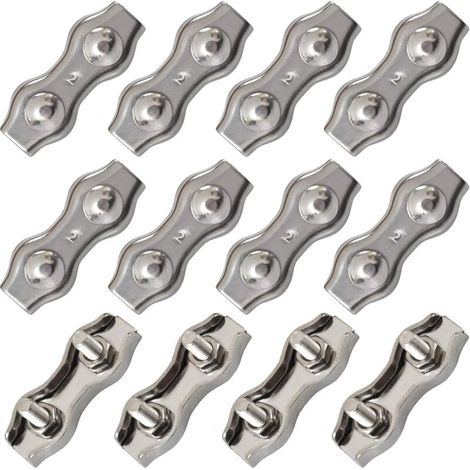 Bravix 12 Pièces Duplex Pinces En Acier Inoxydable Double Serre Cables Inox Connecteur De Corde Pince Serre Cables Duplex Pince M2 Pince De Cable Pour Cables De Cables Métalliques De 1.5mm,argent