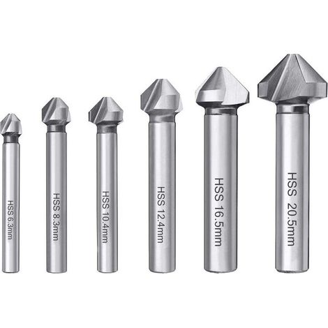 Bravix 6pcs Fraise À Chanfreiner Hss 6542 Foret Conique 90° Fraise À Noyer Forets Hélicoïdaux Fraise À Ébavurer Cylindrique Pour Bois Métal Pvc Machine-outil 6.3/8.3/10.4/12.4/16.5/20.5mm