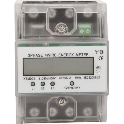 Compteur D'Energie Triphase A 4 Fils 220/380v 5-80a Consommation D'Energie Kwh Compteur Installation Sur Rail Din Compteur Electrique Numerique Avec Ecran Lcd Retro-eclaire, Modele: Transparent