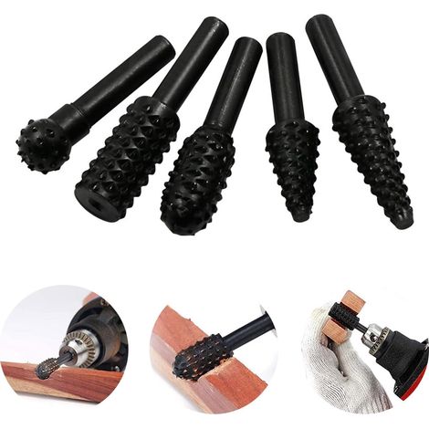 Bravix 5 Pièces Fraise Rotative Ensemble De Fraises Rotatives Fraises À Râpe Rotatives En Forme De Burin Broyage De Bois Gravure Fichier De Sculpture Râpe Forets Forets Rotatifs Fraises Shank Bit Set