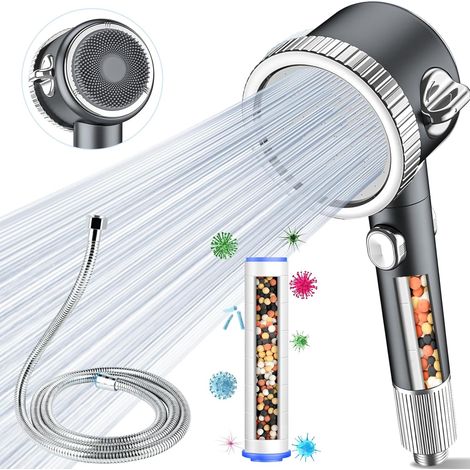 Bravix Filtrant Pommeau De Douche Anti Calcaire - Haute Pression Pomme De Douche Avec Tuyau 2m, Poire De Douche Economie Deau, Salle De Bain Filter Shower Head Set Avec Stop Eau Et Brosse De Massage