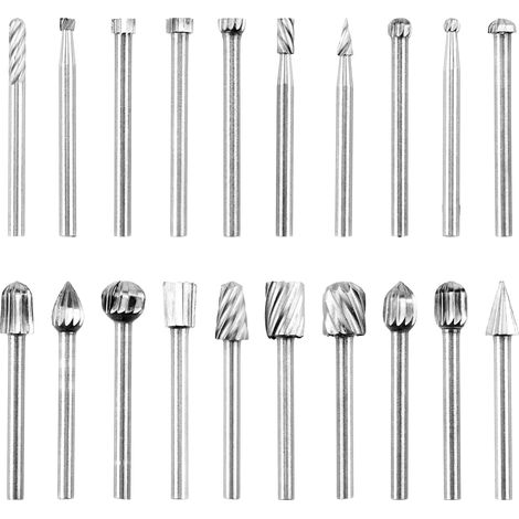 Bravix 20pcs Fraises Rotatives Fraise Metal Jeu De Fraises En Carbure Fraise De Tungstene Meche Acier Rotatif Fichiers Mèches En Outil Rotatif Avec 3mm Tige Pour Sculpture Sur Bois Polissage Travail D