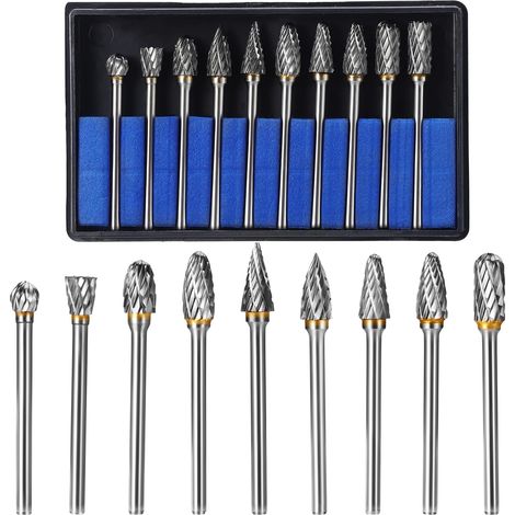 Bravix Jeu De Fraises Rotatives Acier Carbure De Tungstène Double Tranchant Pour Outil Rotatif, 10 Stuks 1/8 Inch Schacht Past Roterende Tool Voor Houtbewerking Snijwerk, Metalen Polijsten, Graveren,