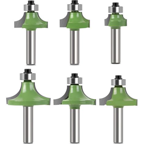 Bravix 6pcs Fraises Rondes À Bords Arrondis Avec Tige De 8 Mm, Arrondi Coin Rayon Routeur Bits, Fraises À Défoncer En Carbure Avec Roulement Pour Le Travail Du Bois