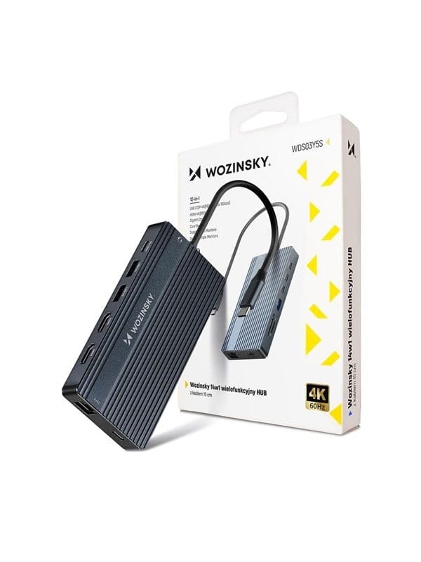 Wozinsky USB-C Hub 14 in 1 WDS03Y5S Multifunctional Aluminum for 3 Monitors with 15 cm Cable - Gray USB-Hubs