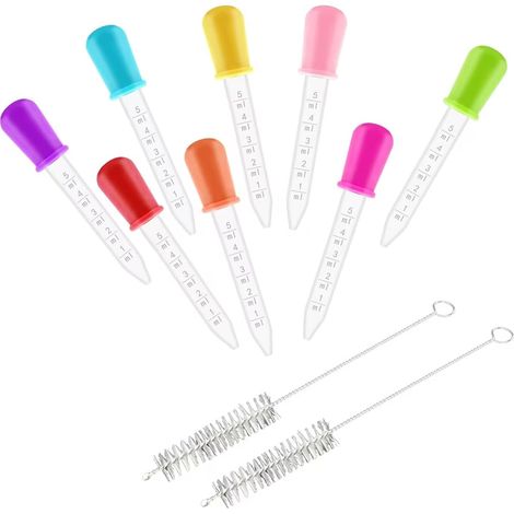 Bravix 8 Pcs Pipette Dropper, Pipette Plastique, Pipette Graduée Avec 2 Brosse Propre, Compte Goutte, Pipettes, Liquide Pipettes, Gouttes En Silicone Et Transfert, 8 Couleurs