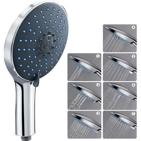 Pommeau De Douche Douchette, Grand Pommeau De Douche Économiseur D'Eau Haute Pression Pommeau De Douche Universel Chromé, 7 Types De Jets Différents Douche, Pommeau De Douche Économique Douche