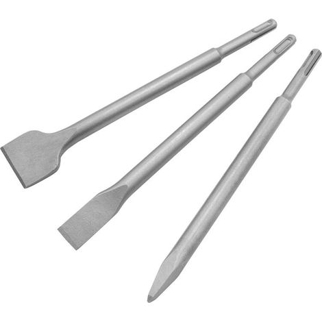Bravix Burin 3 Pièces Sds Plus (pour Béton Et Maçonnerie, Accessoires Marteau Burineur) Jeu De Trois Pièces Manche Rond (14250 Pointu Plat 40 Large)