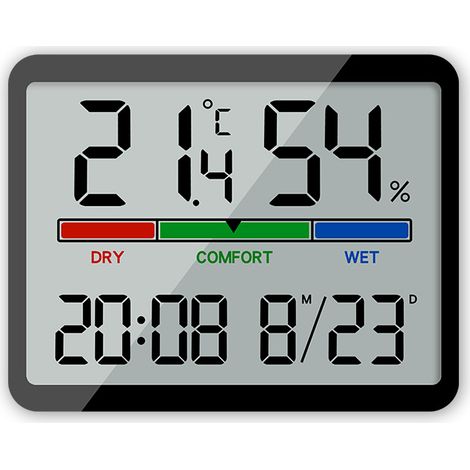 Bravix Thermomètre Hygromètre Intérieur, Moniteur De Température Et D’humidité, Hygromètre Numérique À Haute Précision, Lcd Digital Termometre Avec Horloge Et Date, ℃/℉commutable (noir)