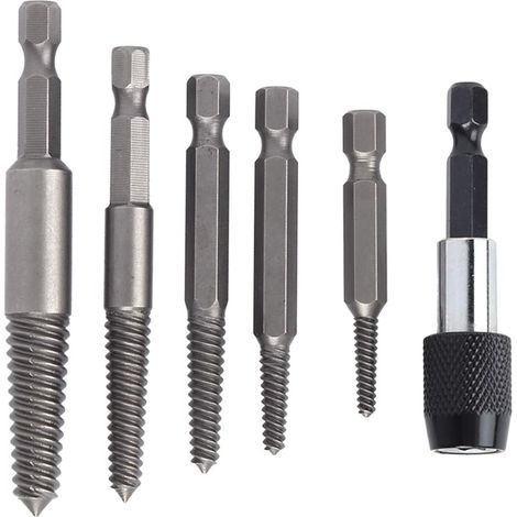 Lot De 6 Extracteurs De Vis Sans Tête, Ensemble Extracteur De Goujon Forets À Vis Outil De Retrait De Goujons Tourne A Gauche Extracteur Avec Mandrin À Changement Rapide