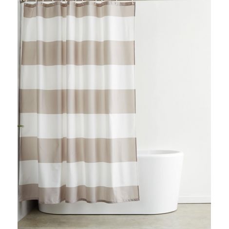 Bravix Rideau De Douche En Tissu Résistant À L'Eau Et À La Moisissure Avec Œillets Et Crochets, Lavable En Machine, 180 X 180 Cm, Rayures Beiges