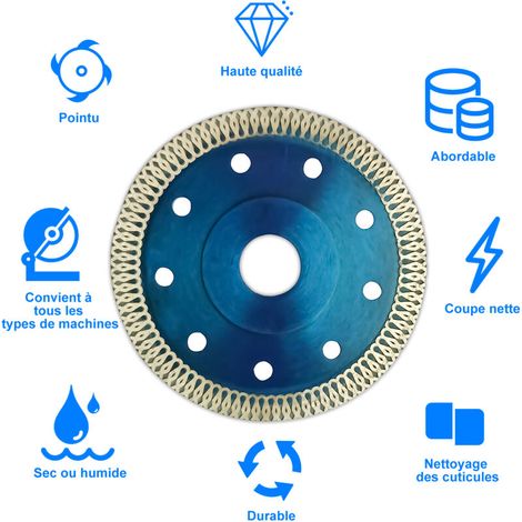 Bravix Disque Diamant, Ø125x22,23x H10 Mm,1,2mm Extra Fin, X-teeth Turbo Mesh Rim, Disque À Tronçonner Diamant Séparer Et Couper Pour Céramique, Carrelage, Marbre, Pierre Naturelle