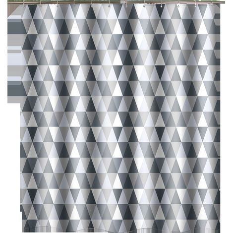 Bravix Rideau Douche, Rideau De Douche 180x180 Cm, Rideaux De Douche Polyester Lavable En Machine Avec Ourlet Inférieur Lesté Et 12 Crochets, Rideau Baignoire Pour Salle De Bains, Motif Triangle