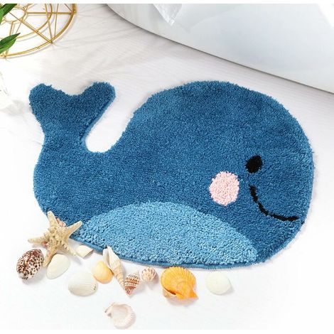 Bravix Tapis De Salle De Bain Bleu - Tapis Antidérapant En Forme De Baleine, Tapis De Sol Absorbant En Microfibre Lavable.-