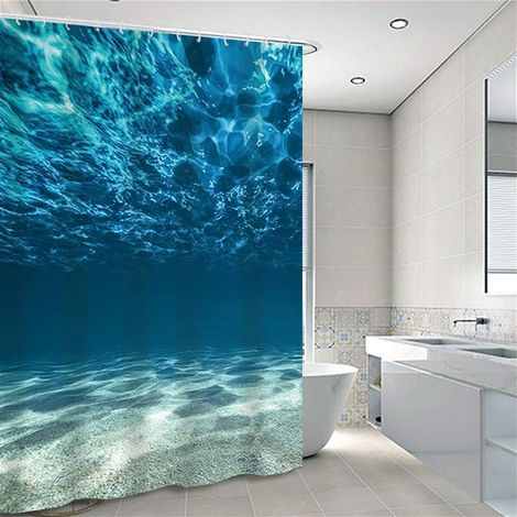 Bravix Rideau De Douche Bleu Anti-moisissure Avec Crochet Tissu Rideau De Douche Salle De Bain Rideau De Douche Monde Sous-marin 180cmx180cm
