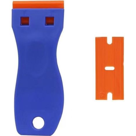 Bravix Grattoir Plaque Vitrocéramique, 2 Grattoir Plastique 100 Raclettes Pour Enlever Les Étiquettes, A Colle, La Peintureautocollants Et Décalcomanies, Nettoyage De Vitres, Bleu