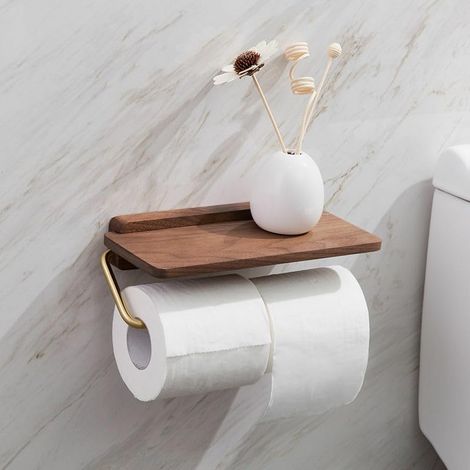 Bravix Porte-rouleau De Papier Toilette Porte-serviettes En Papier Toilette Mural Sans Poinçon Boîte De Papier Toilette Téléphone Portable Porte-papier Toilette Support Bois