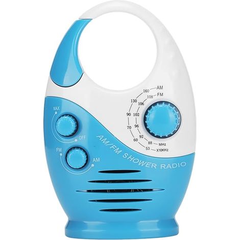Bravix Radio De Douche Étanche, Enceinte Portable Am/fm Avec Volume Réglable, Poignée Supérieure Suspendue, Mini Radio A Pile Pour Salle De Bain, Cuisine, Utilisation En Extérieur