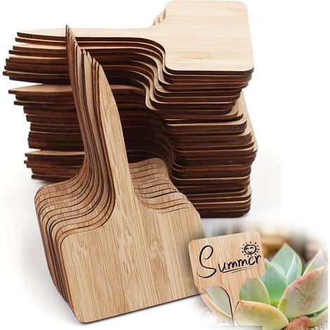 Bravix 50 Pieces Étiquette De Plante Semis Etiquette Jardin Potager Plantation Exterieur Bambou Plante En Bambou D'Étiquette En Bois Marqueurs De T-type Pour Jardin Plantes En Pot - 10 X 6 Cm