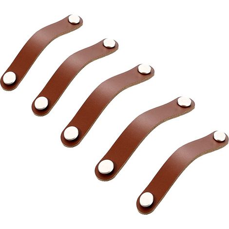Bravix Lot De 5 Poignées De Meuble En Cuir Avec Vis - Accessoires Pour Armoires De Cuisine, Salle De Bain Et Porte - Marron
