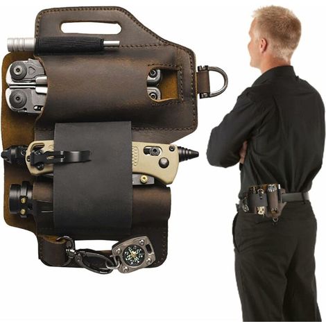 Bravix Edc Étui Multifonction Pour Lampe De Poche - Fourreau De Ceinture En Cuir Avec Porte-stylo Pour Lampe De Poche, Couteau, Clés De Voiture