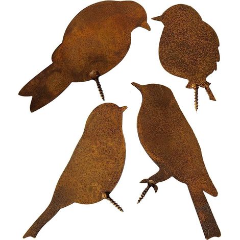 Oiseaux Pour Arbre - Décoration De Jardin En Métal - Patine Rouille Naturelle