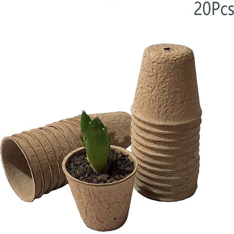 Bravix Pot Semis Biodegradable, Petits Pots De Fibre, Pot Jardinage En Set, Godet Semis Biodegradable Pour La Culture De Plantes, Semis, Herbes, Fleurs, Légumes 6x6x3.7cm 20pcs