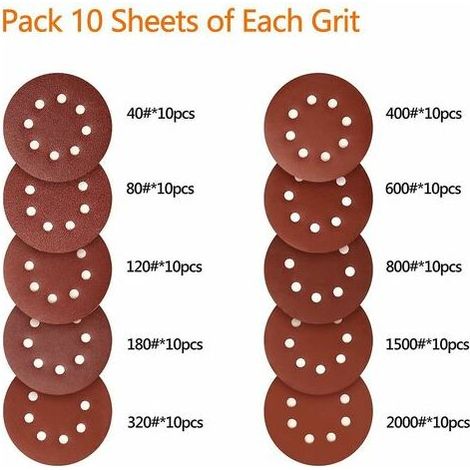 Bravix Disque De Ponçage 100pcs Disques Abrasifs Spta 40/80/120/180/320/400/600/800/1500/2000 Taille De Grain De 125 Mm Idéal Compatible Avec Le Ponçage/polissage/routage Hs Cham