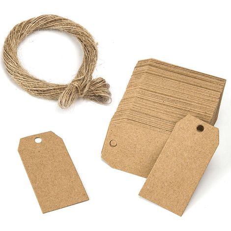Bravix Lot De 100 Étiquettes En Papier Kraft - Étiquettes À Suspendre Avec 20 Mètres De Ficelle De Jute Naturelle Pour Cadeaux, Mariage, Saint-valentin - 3 X 5 Cm,versailles